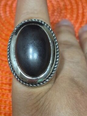 Statement Oval Black Stone Silver Ring